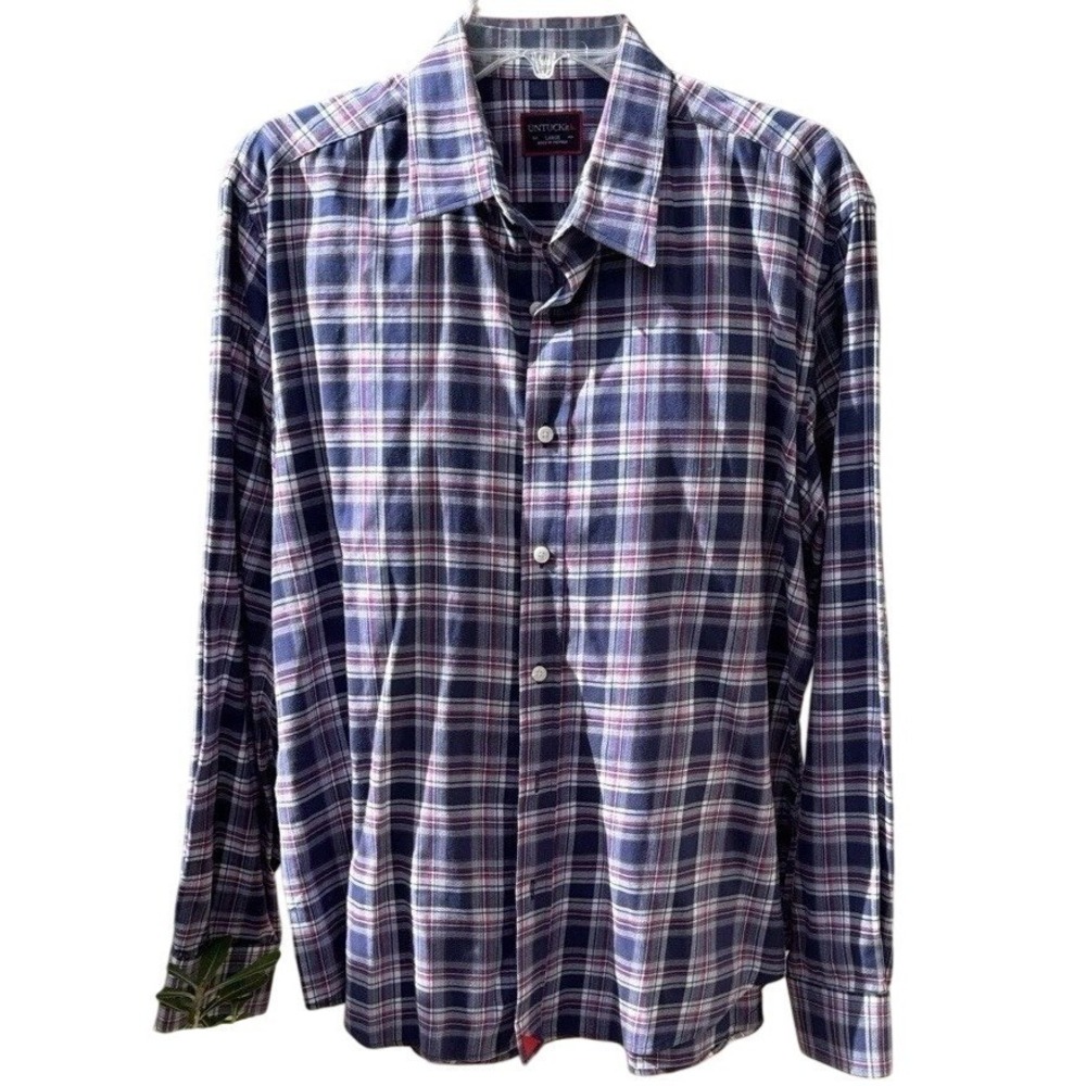 UNTUCKIT. Men's Colourful Pink/Purple/Blue plaid long sleeve Shirt.Large.